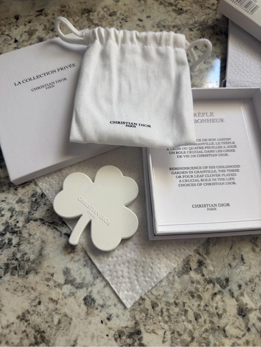 Dior White Four-Leaf Clover Leather Key/Card Holder Charm